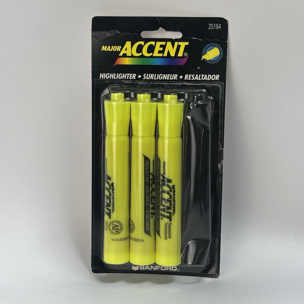 NEW Vtg Sanford Major Accent Highlighters Highlighting Marker (3)Yellow Chisel